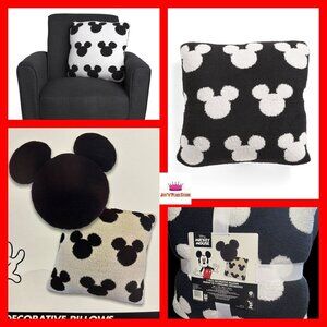Disney Mickey Mouse Head Plush Pillows Black & White Cushions Set of 2 18x18